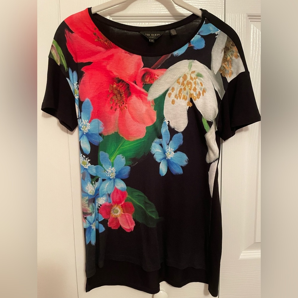 Ted Baker Black Top with Vibrant Floral Design